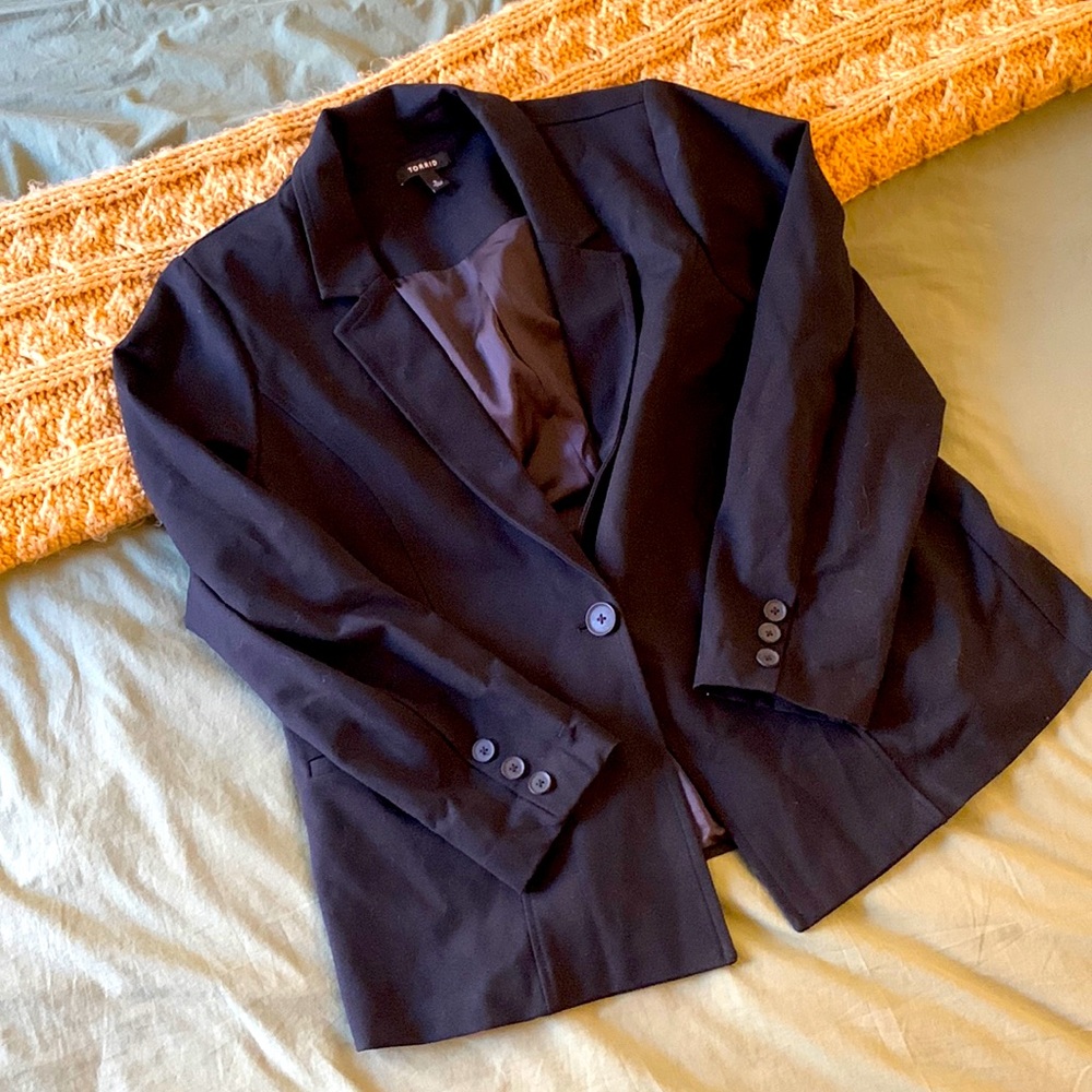 Plus Size Torrid Womens Blazer - Single Button Black Coat with Real Pockets - 2X